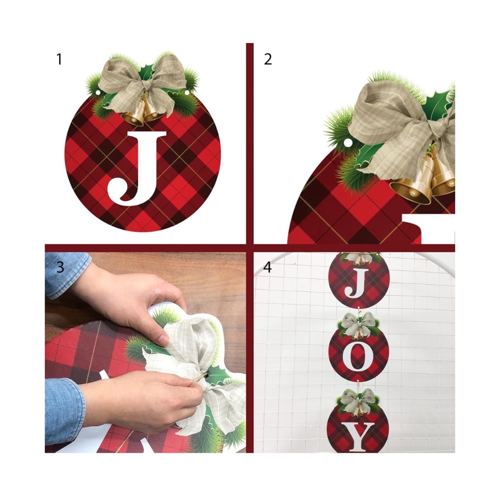 Buffalo Plaid 3pcs Rustic Christmas Decor Joy Signs, Indoor Outdoor - Picture 4 of 4